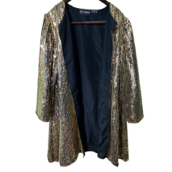 Vintage Jewel Queen Beaded Sequin Gold & Black Open Front Jacket Silk Large - Picture 4 of 13